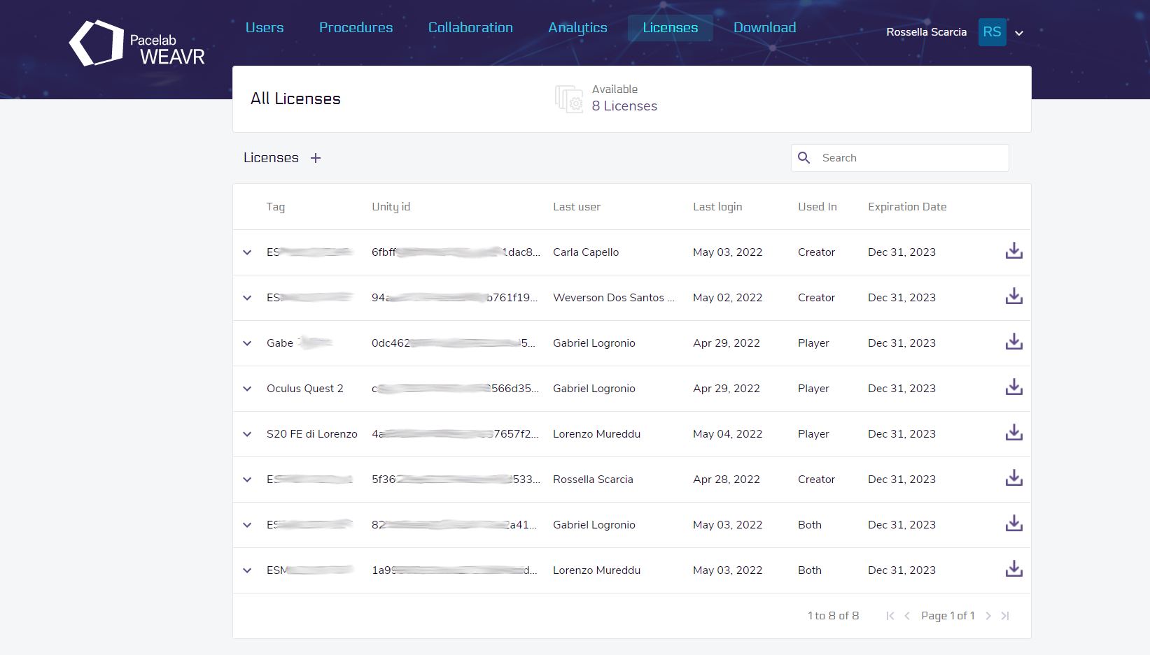 Licenses Page